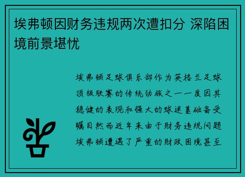 埃弗顿因财务违规两次遭扣分 深陷困境前景堪忧